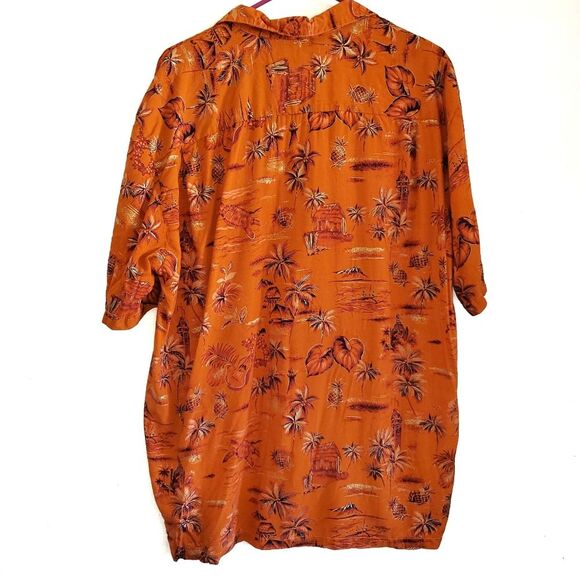 Vintage Two Palms Golden Aloha Hawaiian Palms Rayon Shirt Orange Large - Picture 2 of 9